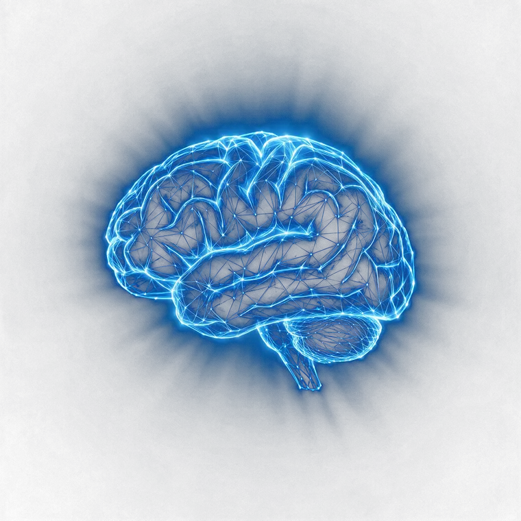 The existing blue three-dimensional brain illustration